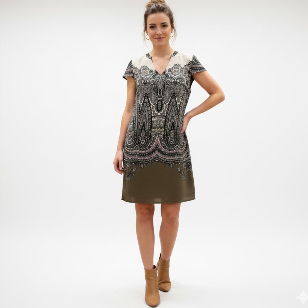 Green paisley dress cap sleeve